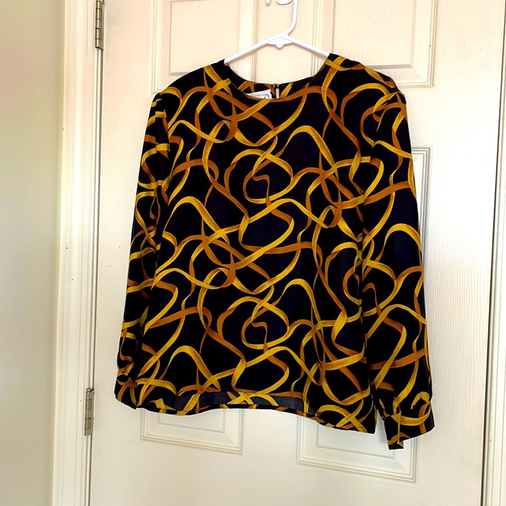 100% Pure Silk Geometric Pattern Black Top Size Large